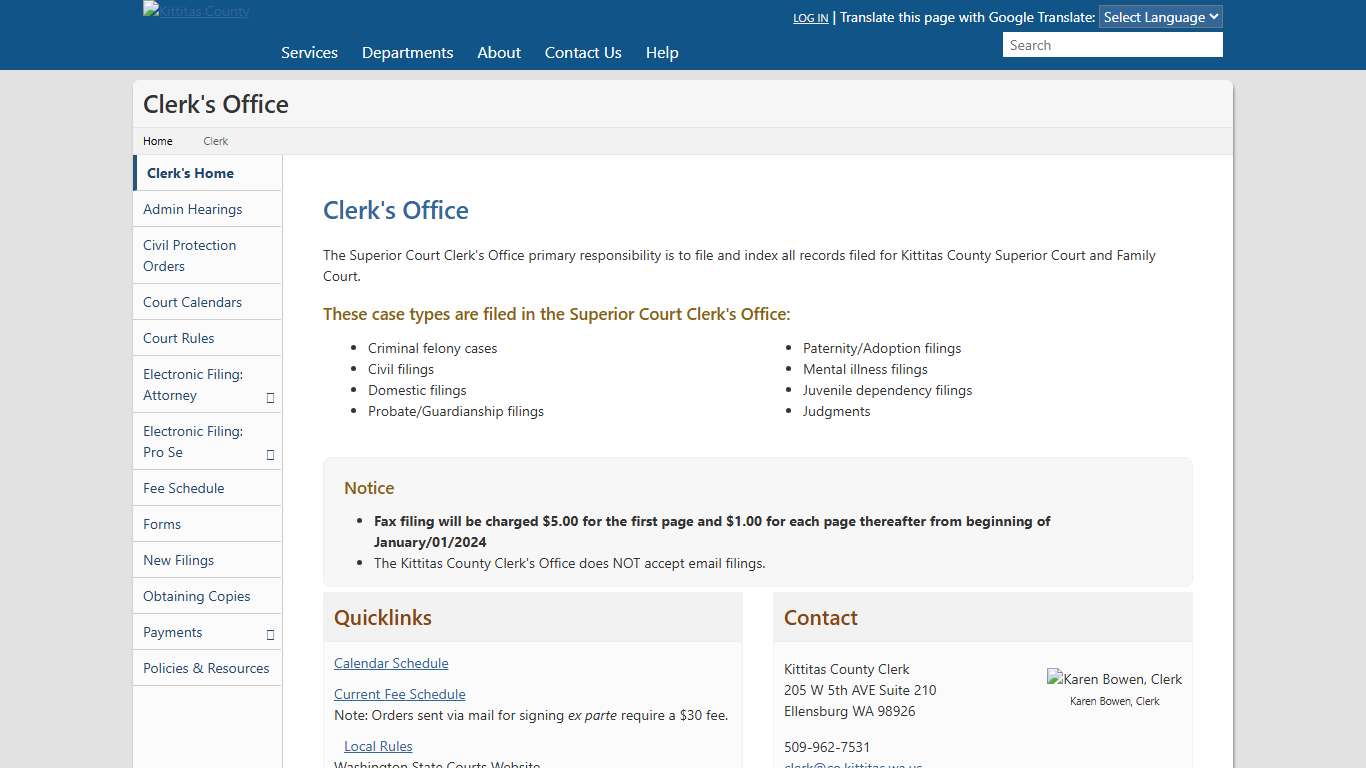 Kittitas County Clerk Home Page